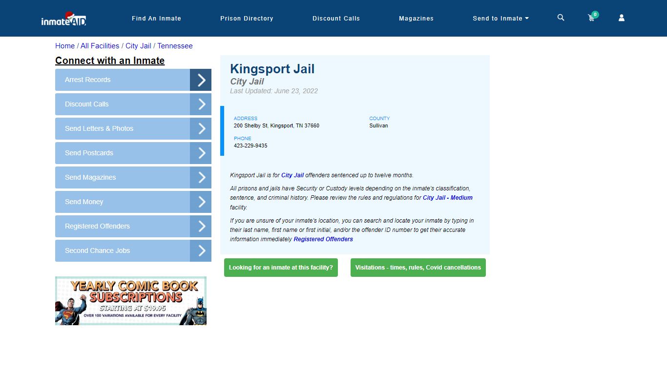 Kingsport Jail | Inmate Locator