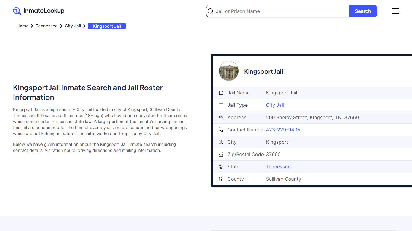 Kingsport Jail (TN) Inmate Search Tennessee - Inmate Lookup